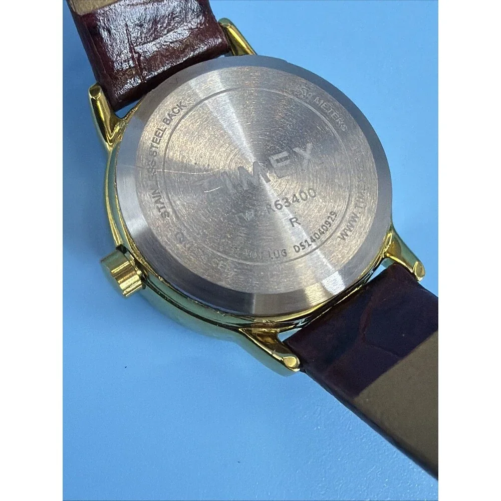 Timex Indiglo Quartz Watch Women 30m Gold Tone Leather Date Analog New Battery